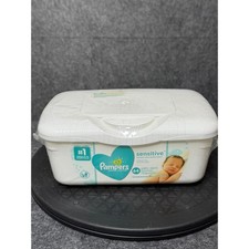 Pampers Sensitive Baby Wipes 64 Count Reusable Pop-Top Tub White Hypoallergenic