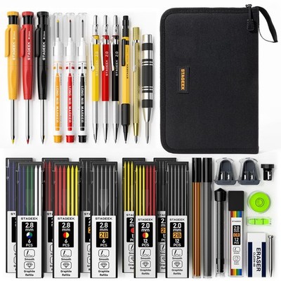 STAGEEK 34PCS Carpenter Pencils with Sharpener, Mechanical Pencil Set with De...