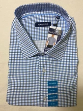 Nautica 248194 Mens XXL Blue Plaid Button Short Sleeve Performance Dress Shirt