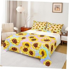 Farm Sunflowers Bed Sheet Queen Set,Cartoon QUEEN W60 L80 H16" Multi 5