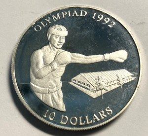 elf Solomon Isl 10 Dollars 1992 Silver Proof Olympic Games Boxing