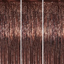 3 Pack 3.3 x 6.6 ft Brown Foil Fringe Backdrop Curtains Tinsel Streamers Party