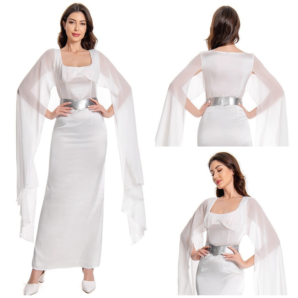 TV Wars Princess Leia Organa Solo Cosplay Costume white Dress Belt Halloween