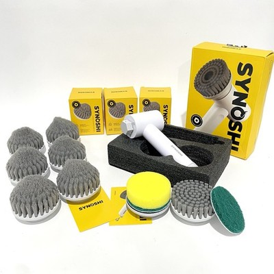NEW Synoshi Power Spin Scrubber Cleaning Brush Kit Plus 6 Extra Cone Brushes