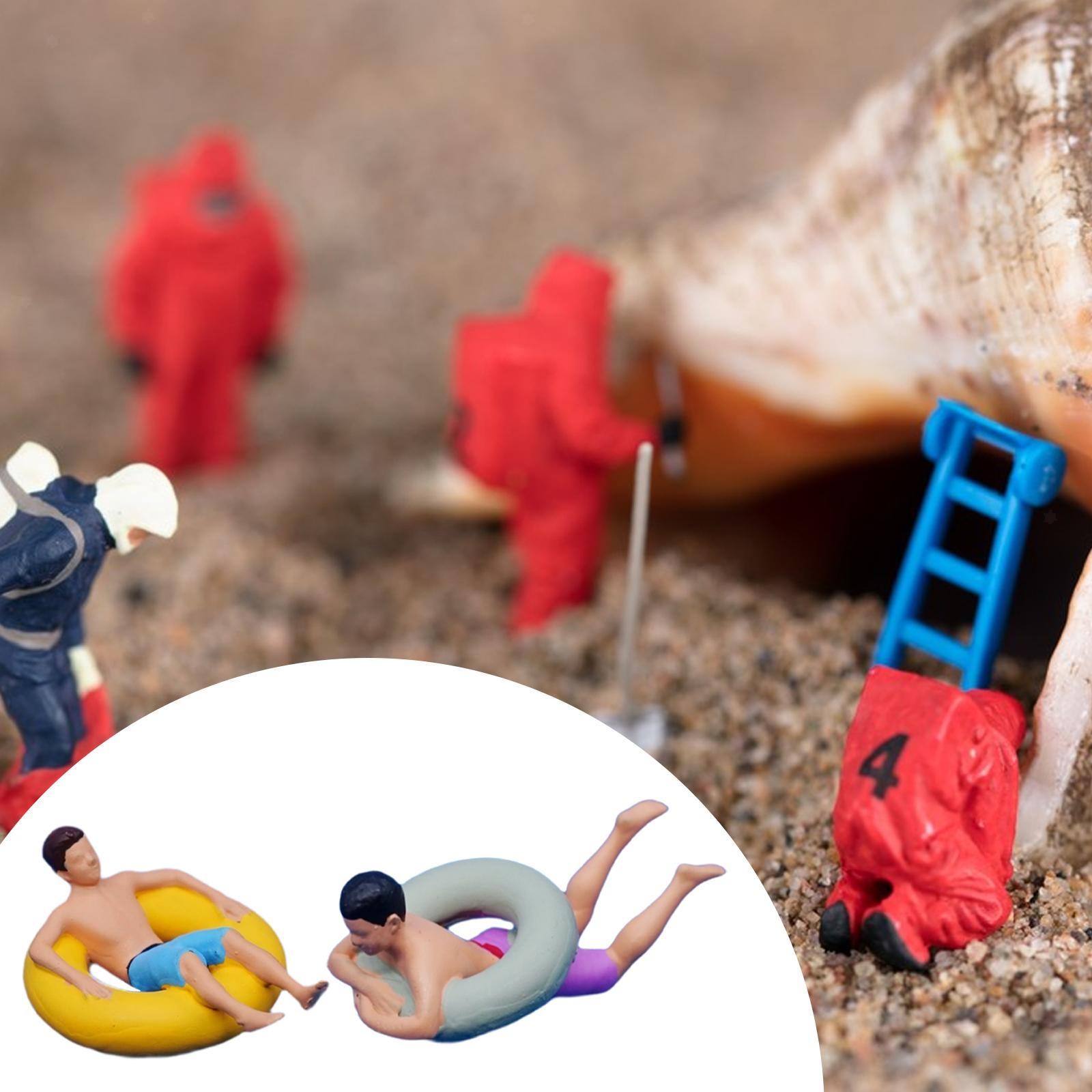 1/64 Personas Figuras Miniatura Playa Surf Escena Pintada para Casa de Muñecas