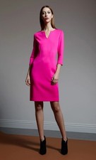 St John Hot Pink Wool Contured Dress 3/4 Sleeve Midi Knit 10 Preppy Barbiecore