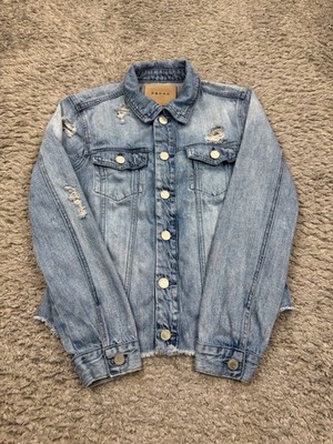 Blank NYC Denim Jacket Women Small Distressed Raw Frayed Hem Crop Trucker Grudge