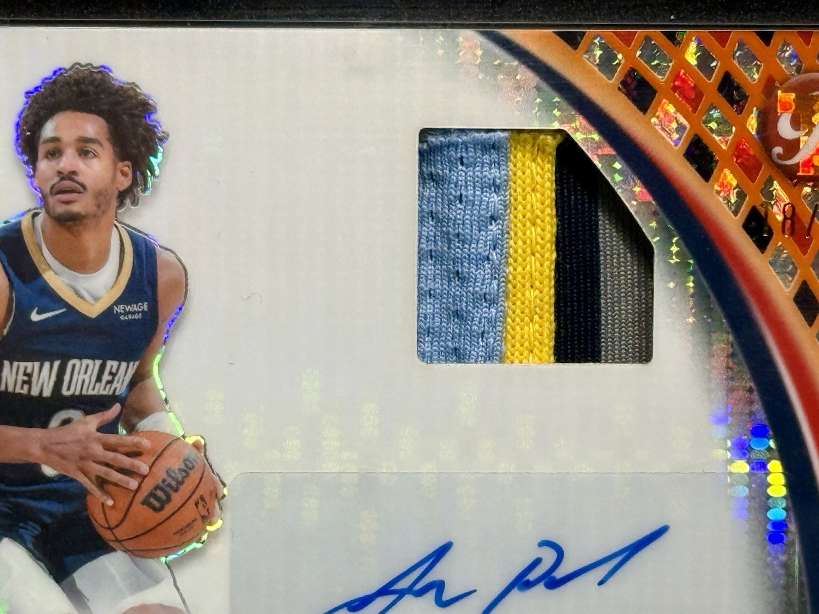 Jordan Poole 2025-26 Topps Pristine Pieces Game Used Patch Auto Relic Orange /25 view 2