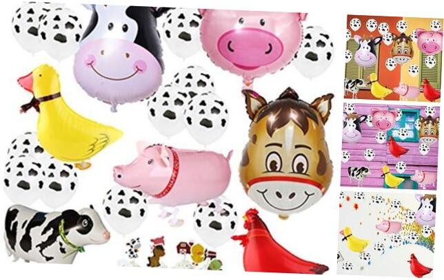 43pcs Farm Animal Balloons - Cow Chicken Duck Pig Walking Decorations for Parties