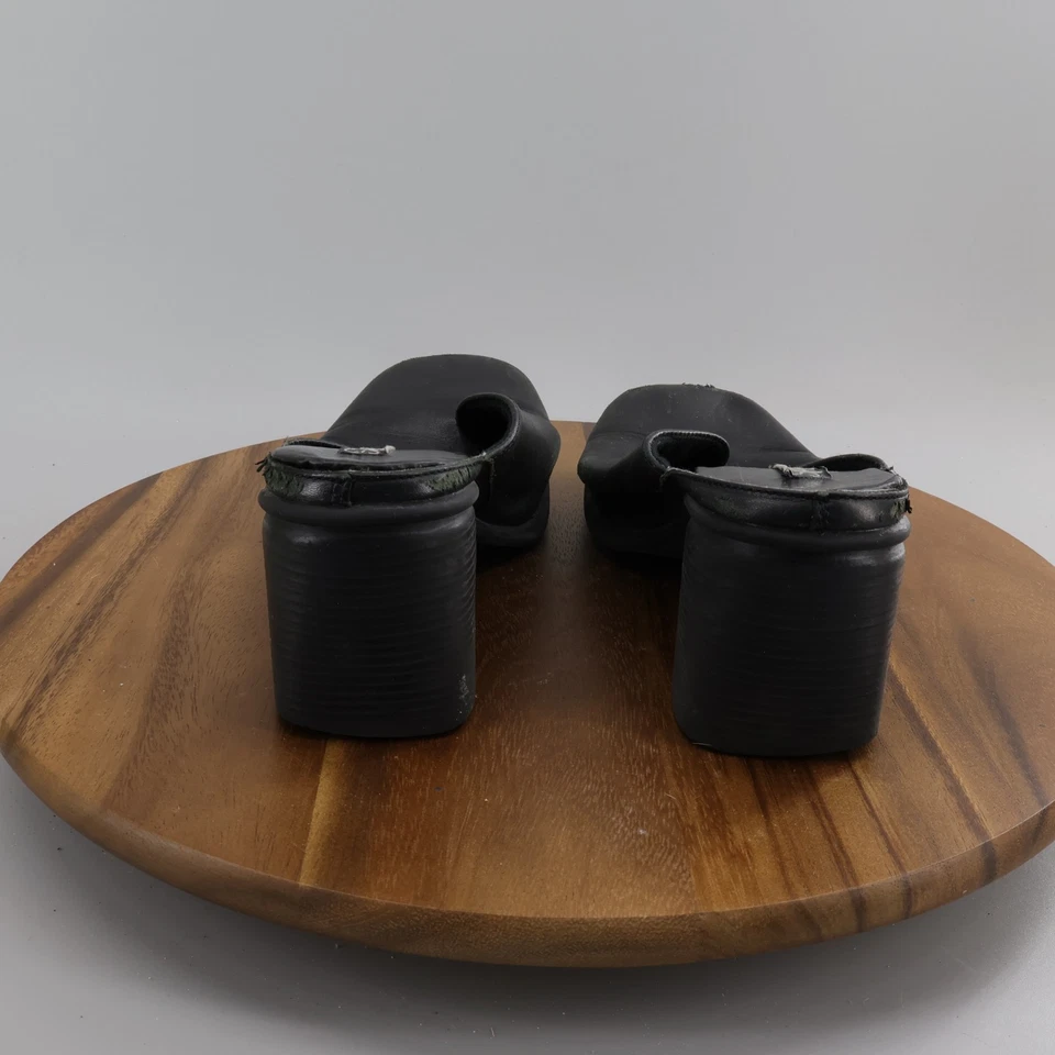 Zapatos zuecos Sporto para mujer de cuero negro con tacón ancho punta redonda talla 9,5 Foto 4 de 4