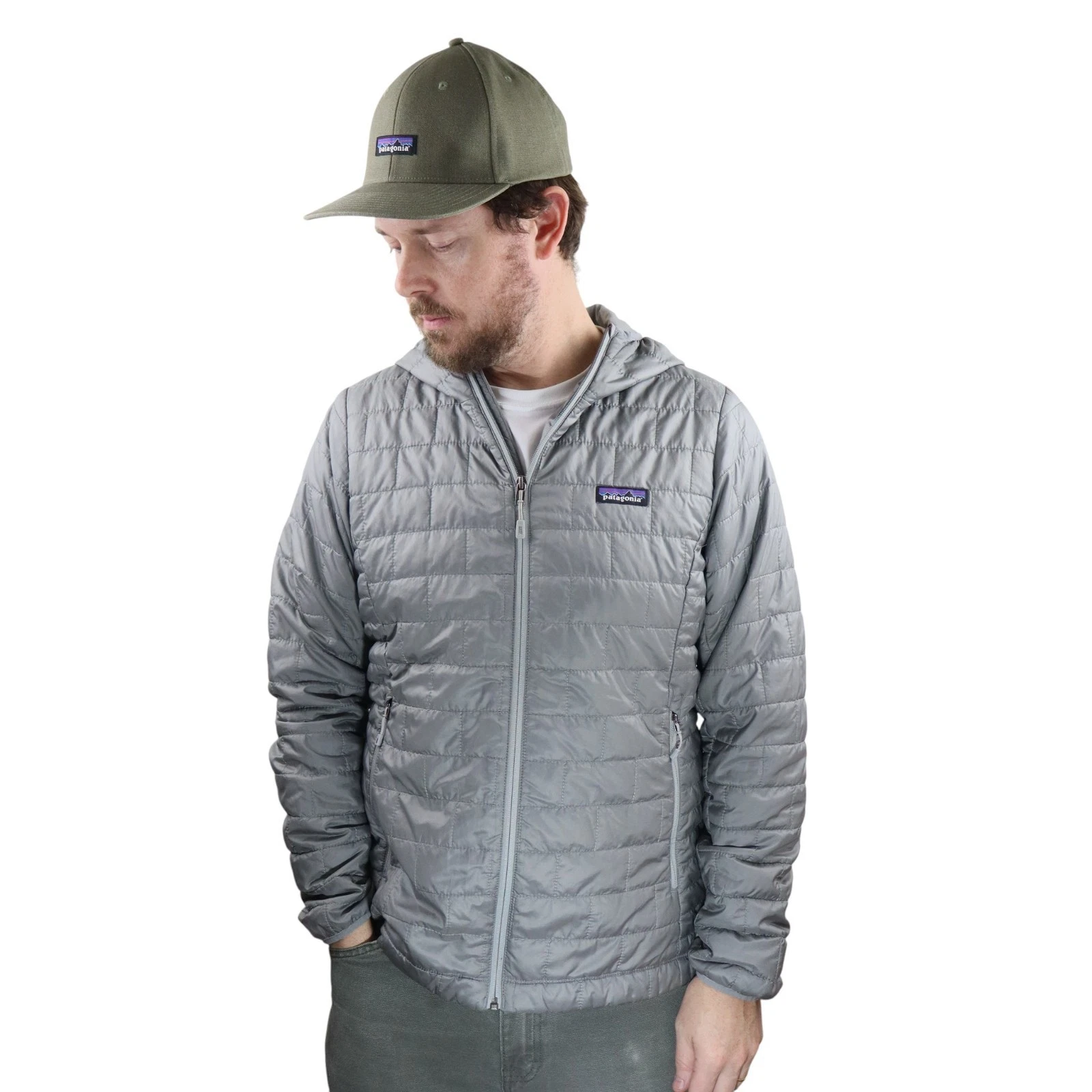 Patagonia Nano Puff Hoody Jacket Womens Large Gray Insulated Hooded Puffer Coat