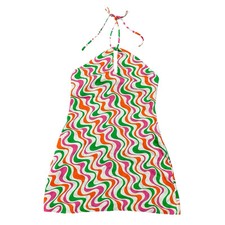 Zara Blogger’s Favorite Retro Print Keyhole Cutout Halter Satin Dress Size M
