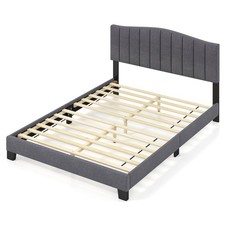 Modern Upholstered Bed Frame Queen Size Platform Bed with Wooden Slat Support