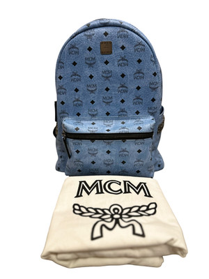 MCM Visetos Medium Side Stud Stark Backpack Light Blue