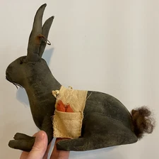Primitive Hand Made Fabric Rabbit with Carrots Easter Country Decor 10 X 10