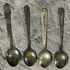 4 INOX WOLFF Silver Plated Miniature Spoons, Pre-Owned Good Condition