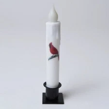 Country Primitive Christmas Cardinal LED Timer Taper Candle 7" White