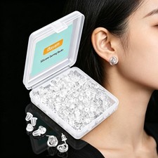 Silicone Earring Backs Backings Soft Clear Ear 4 mm x 3 mm, white