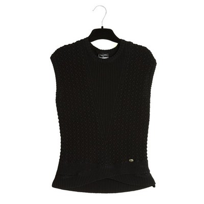 Chanel 2015 Black Mesh Top FR36 Black Cotton Knit Top UK8 US6 Pristine