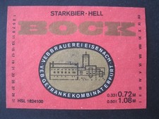 VEB BRAUEREI EISENACH STARKBIER HELL BOCK altes Bieretikett DDR