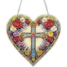 MEIYUDA Cross Diamond Painting Pendant Kits, DIY Heart 7.66x7.33inch, cross-A