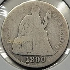 1890 Seated Liberty Silver Dime– AG Circulated  Classic 1800s U.S. Coin– Lot0844
