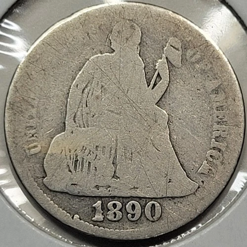 1890 Seated Liberty Silver Dime– AG Circulated  Classic 1800s U.S. Coin– Lot0844