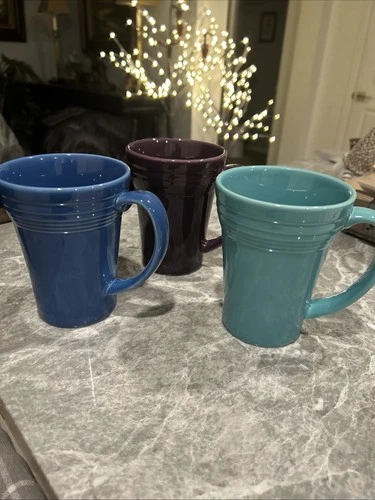 3 Fiesta Bistro Latte Mugs 16 oz HLC Homer Laughlin Turquoise/Blue/Purple