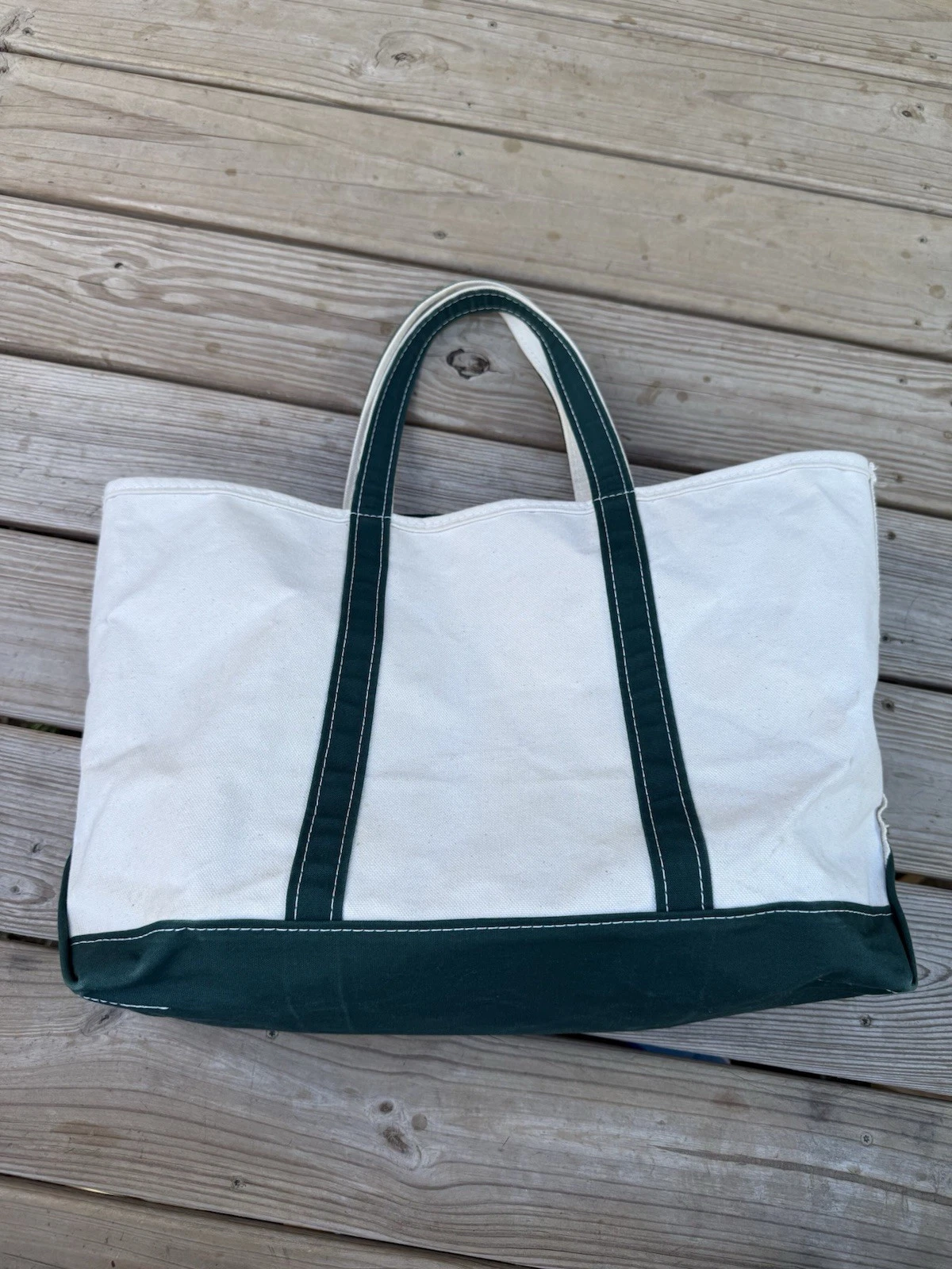 Vintage 90's L.L. Bean Boat Tote Green Canvas Bag Usa Made Zip Up Large