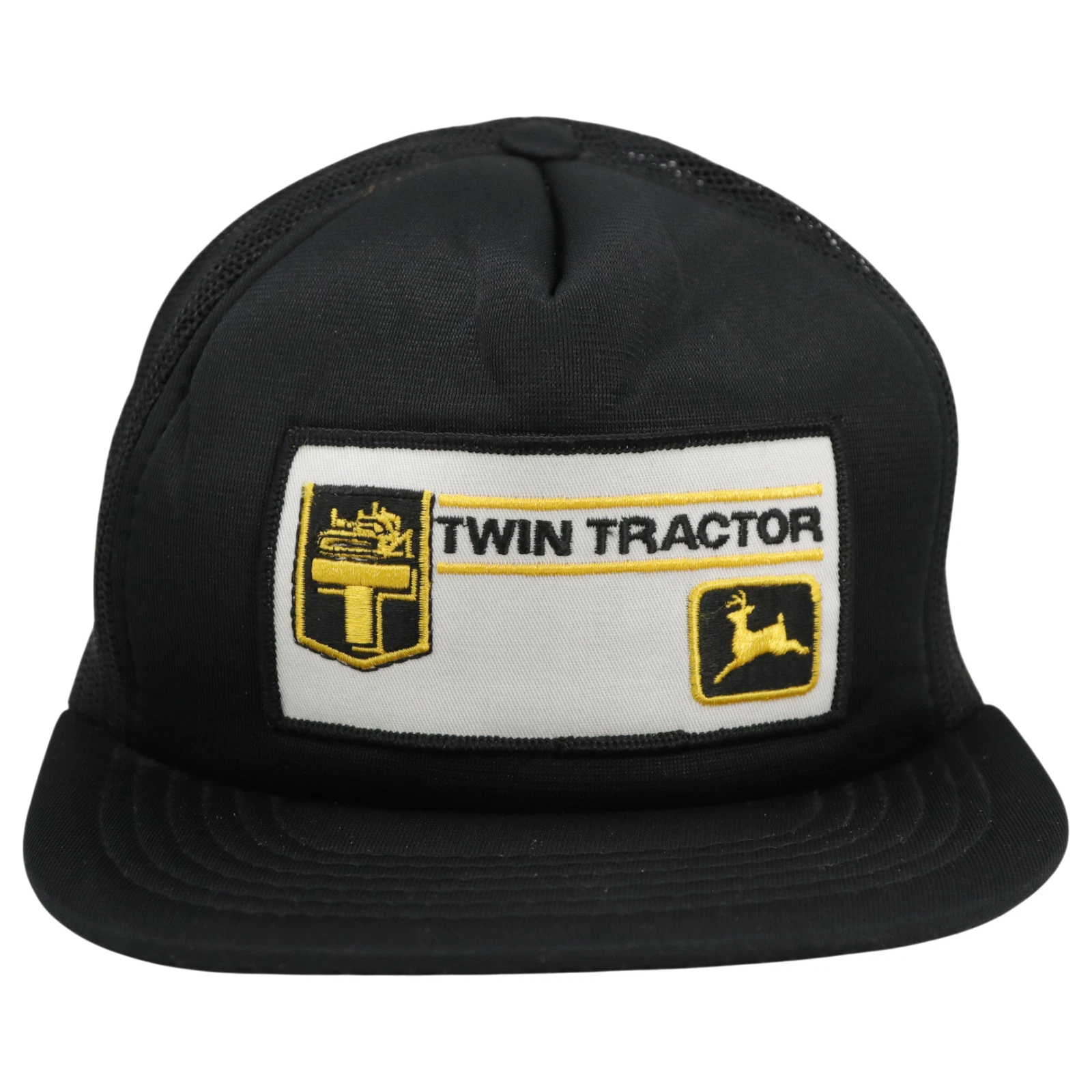 Vintage John Deere Twin Tractor Trucker Hat Cap Mesh Snap back Black