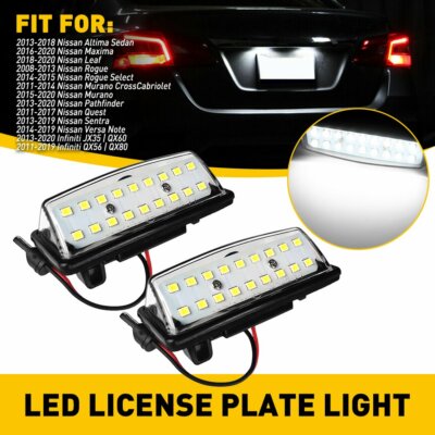 2014 Nissan Altima Lights 2pcs White LED License Number Plate