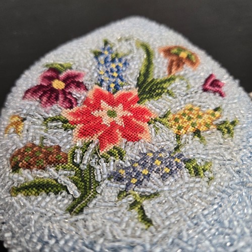 Vintage Light Blue Beaded Embroidered Silk Lined Small Coin Purse Bag 50's Snap - Picture 4 of 8