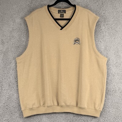 Antigua Sentry Biusti Vest Golf Mens 2XL Beige Brown V Neck Sweater Embroidered