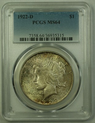 1922-D Peace Silver Dollar $1 Coin PCGS MS-64 Toned (21) A | eBay