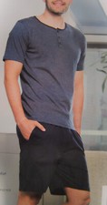 HERREN SHORTY SOMMER SCHLAFANZUG NAVYBLAU WEI...