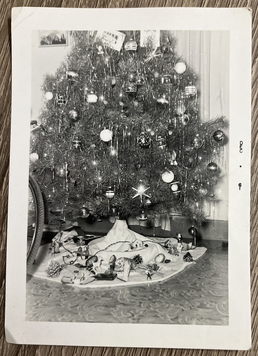 Vintage Found Photo 1961 Christmas Retro Tinsel Tree Ornaments