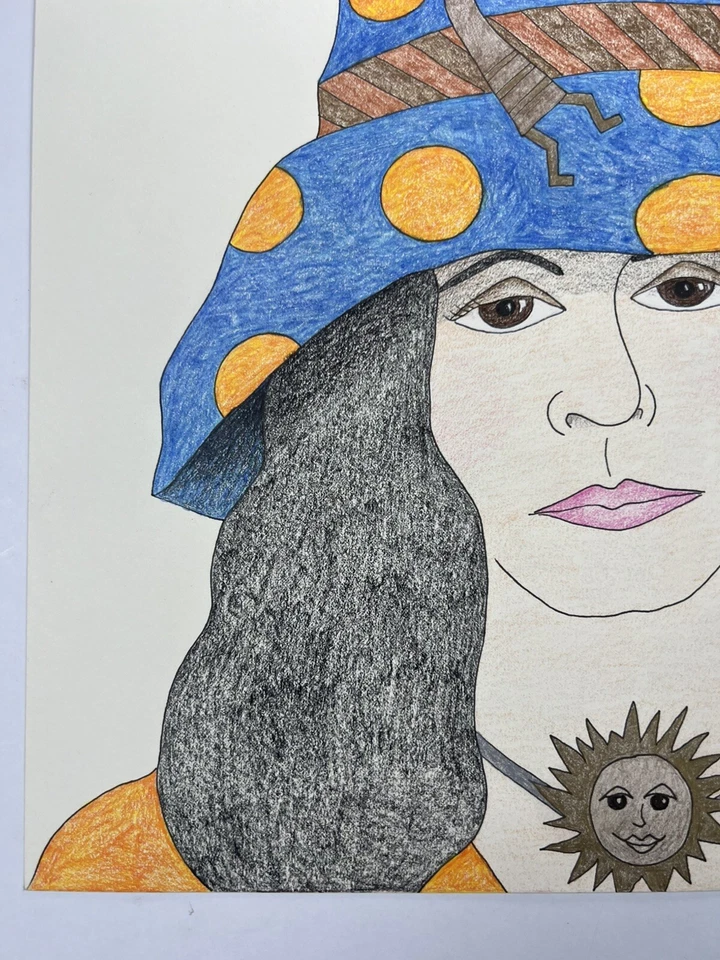 Mujeres Moda Dibujo Arte Popular Sombrero Kokopelli 14x11” Folksy Naranja Lunares Foto 2 de 4