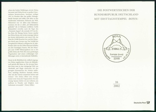 GERMANY FDC 2002/16 EUROPA CEPT CIRCUS CLOWN CLOWNS CIRQUE ZIRKUS - Picture 2 of 4