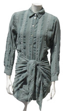 ZARA Mini Abito Camicia Donna Verde Righe Cotone + Sarong Gonna Avvolgente US S