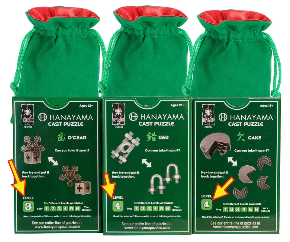 Hanayama Puzzles O’Gear, U&U, CAKE Brain Teaser Puzzle Pack, 3 Green Pouches - Image 2 of 4