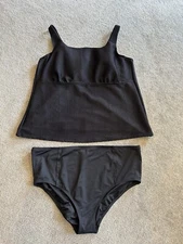 Lands’ End Solid Black 2 Piece Separates Women’s Sizes 22W DDD Top /22W Bottom