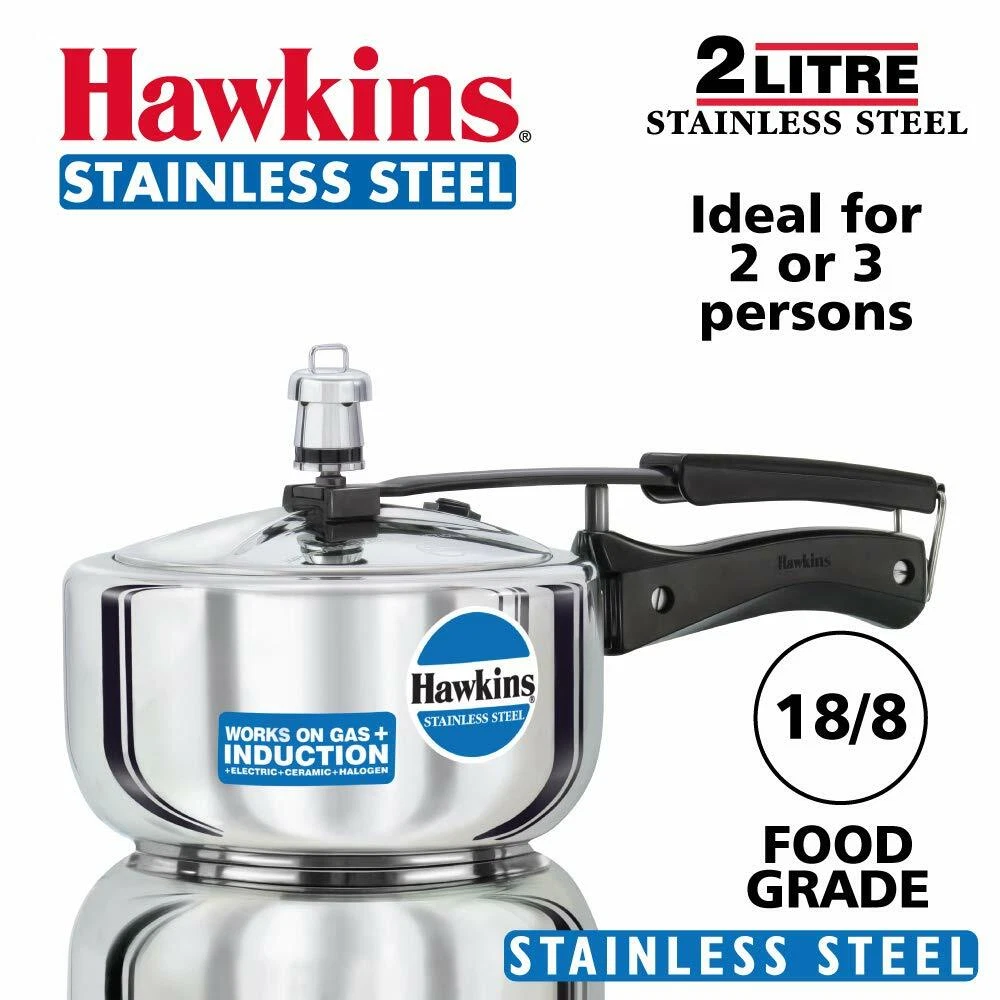 Hawkins Stainless Steel Pressure Cooker 2 Litres Silver color