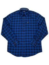 IZOD Mens Blue & Black Plaid Long Sleeve Button-Down Flannel Shirt