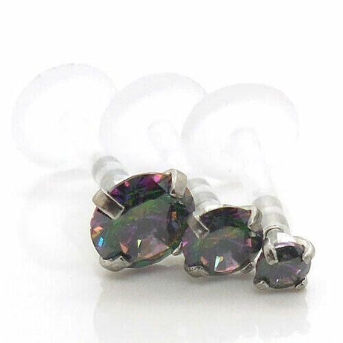 Bioflex Cartilage Earrings Helix Lip Labret Rainbow Crystal 2-5mm 16G Bioplast - Picture 2 of 10