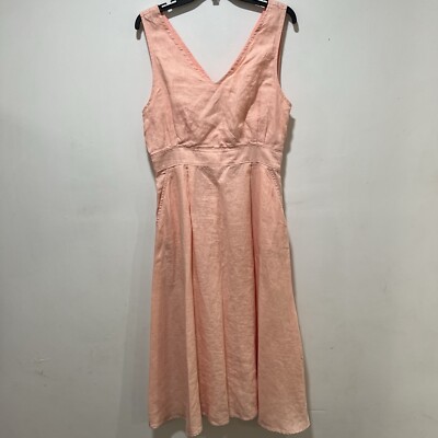 linen dress size 14 New CYNTHIA ROWLEY Linen Dress V Neck Peachy Size 14