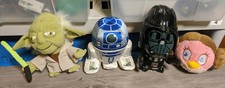 Star Wars 4 Figure Plush Toy Lot: Yoda, Darth Vader, R2-D2, Angry Birds Leia