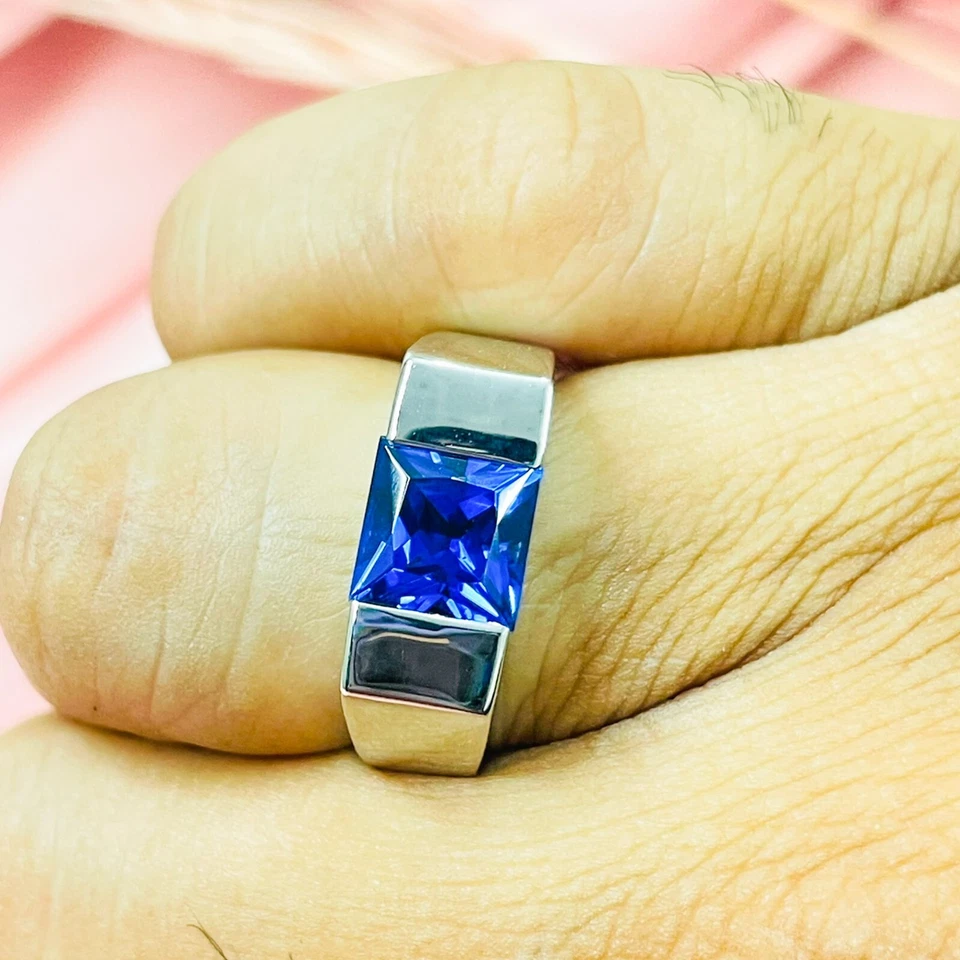 Мужской сапфир кольцо 14k твердого золота изумруд перстень заявление кольцо для мужчин - Изображение 2 из 4