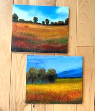 2 pcs Orig.  Impressionist Paintings Landscape Plein Air  Signed 11 x 13"