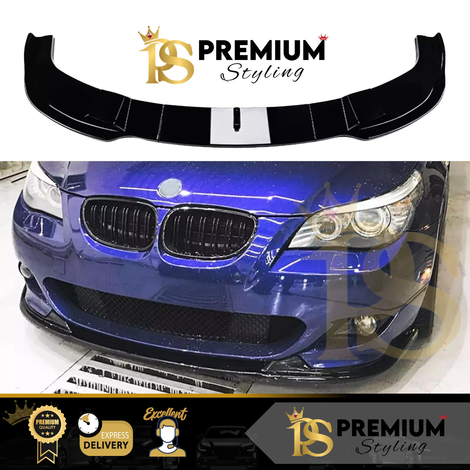 BMW 5 Series E60 Gloss Black Front Splitter Spoiler Lip M Sport Body Kit 2003-10