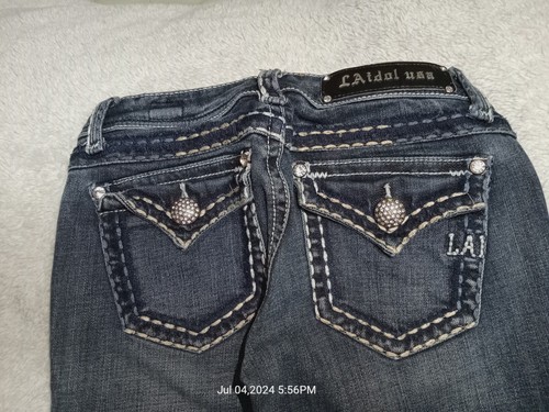 LA Idol USA Embellished Jeans Size: 1 W27 L34 Dark Wash - Flare Boot Cut - Picture 7 of 20